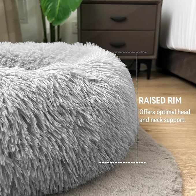 Deluxe Calming Dog Bed for Small Medium Dogs & Cats S(24" x 24" x 8"))