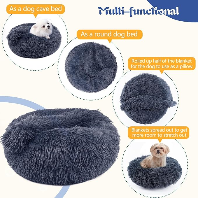 ShinHye Small Dog Bed Cat Bed Dog Bed with Blanket Plush Fluffy Hooded Dog Bed