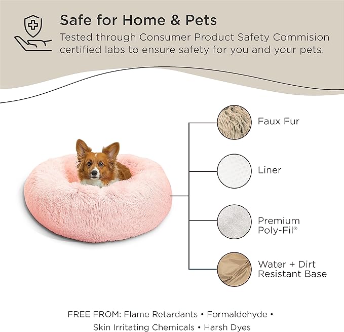 Best Friends by Sheri The Original Calming Donut Cat and Dog Bed in Shag Fur Cotton Candy Pink 30"