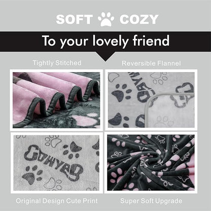 1 Pack 3 Dogs Blankets for Large Dogs, Dog Blankets for Medium Dogs Washable, Super Soft Fluffy Premium Fleece Pet Blanket Flannel Throw for Dog Puppy Cat Paw Dog Products, Grey, 41x31 inch