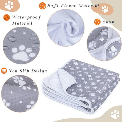 Teamoy Non-Slip Dog Blankets (Pack of 2), Waterproof Pet Fleece Pee Urine Proof Dog Blanket Cover Blanket Pad for Dogs, Puppies, Cats, White