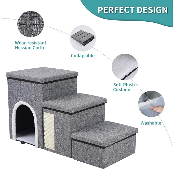 Dog Stairs for Small Medium Dogs and Cats 180LBS,Gray