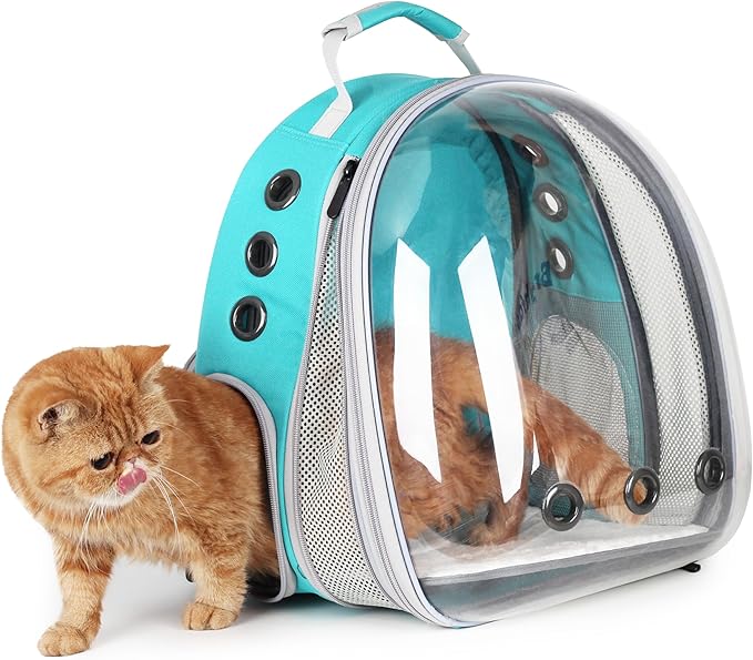 Lollimeow Cat Carrier Backpack, Bubble Expandable Backpack Carrier, Pets and Small Dogs,Airline-Approved, Designed for Travel, Hiking, Walking & Outdoor Use (Front Expandable-Green)