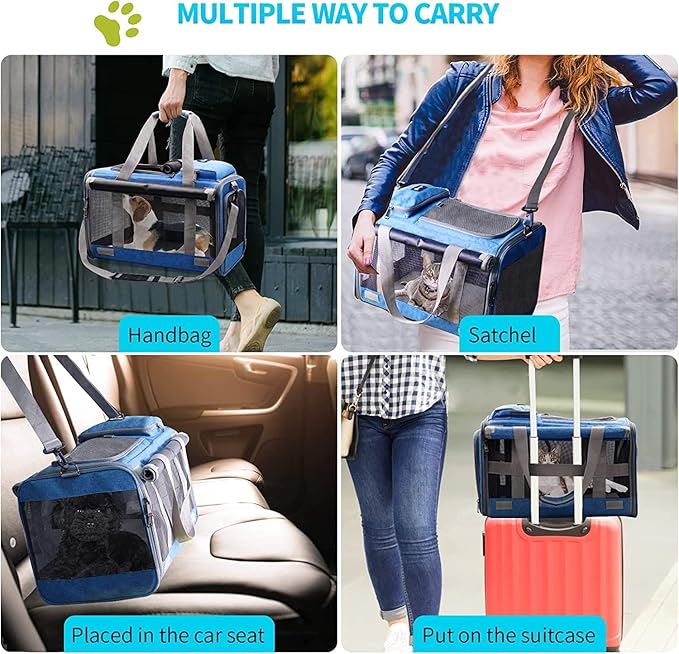 Cat Carrier Large Pet Carrier for 2 Cat, 18.5"x11.8"x11.8" Cat Bag for Midium Large Cats Airline Approved Dog Carrier for Small Dogs, Cat Travel Carrier Foldable 5-Windows Breathable Mesh Design