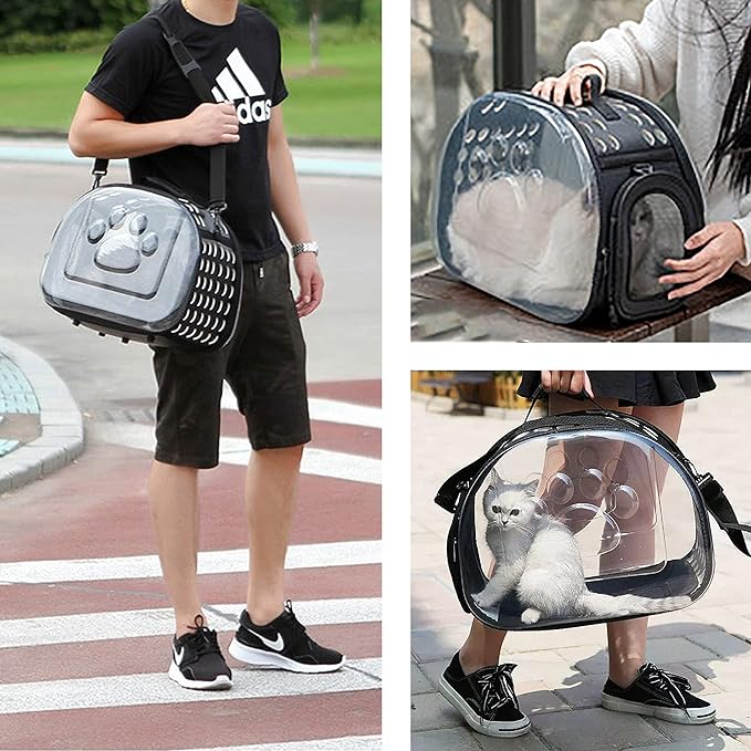 Cat Carrier Collapsible Breathable Package,Space Capsule Transparent Portable Bags Foldable Handbag for Pets Dogs Kitten Puppies,Designed for Travel, Hiking, Walking & Outdoor Use (Blue)