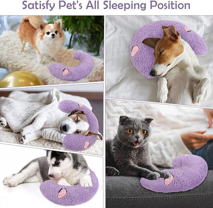 Dog Pillow Bed, Cat Calming Pillow, Dog Neck Pillow for Joint Relief Sleeping, Ultra Soft Half Donut Cuddler, Pillow Pet for Upper Spine Support, Doggy/Kitten Pillow Training Toy，Purple