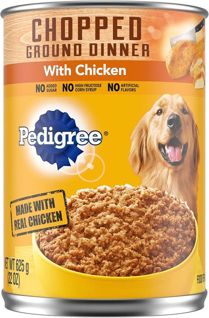 PEDIGREE CHOPPED GROUND DINNER Adult Canned Soft Wet Dog Food with Chicken, 22 oz. Cans (Pack of 12)