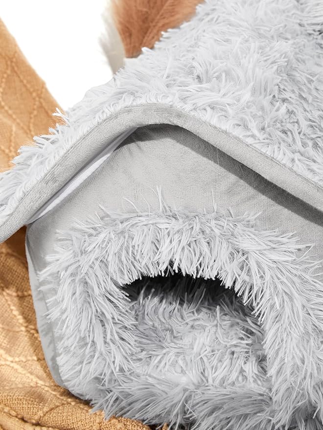 QWINEE Plush Cat Dog Bed Pet Tent Cave