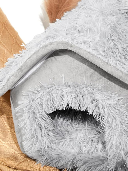 QWINEE Plush Cat Dog Bed Pet Tent Cave