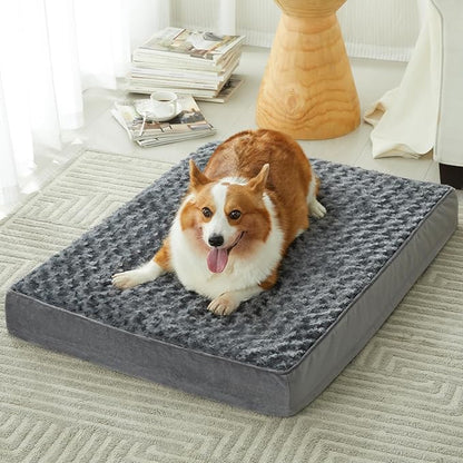 WNPETHOME Orthopedic Large Dog Bed, Dog Bed for Large Dogs with Egg Foam Crate Pet Bed with Soft Rose Plush Waterproof Dog Bed Cover Washable Removable