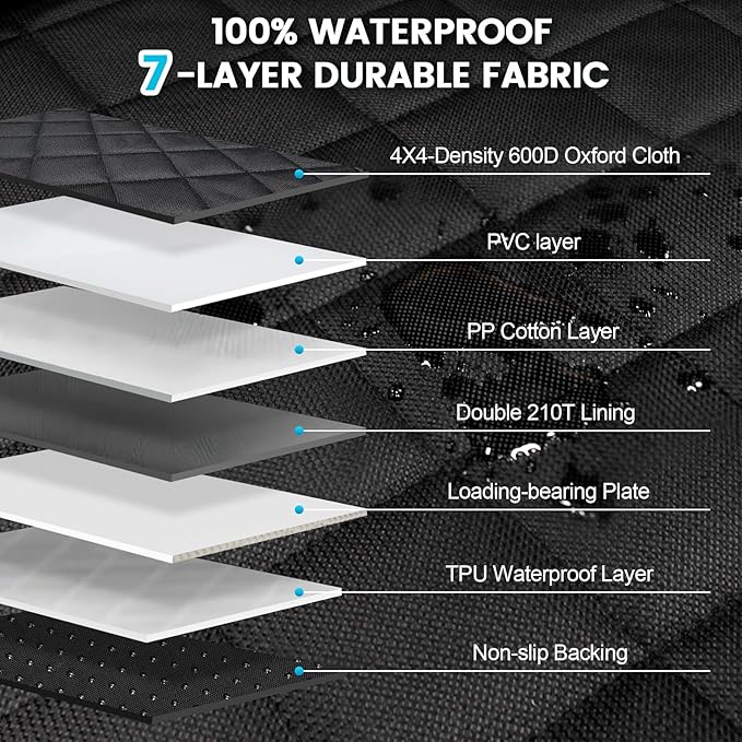 KMF Dog Car Seat Cover for Pets Waterproof Seat Cover，Back Seat Extender 600D，Non-Inflatable Multi-Use