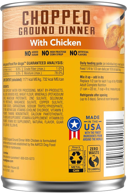 PEDIGREE CHOPPED GROUND DINNER Adult Canned Soft Wet Dog Food with Chicken, 22 oz. Cans (Pack of 12)