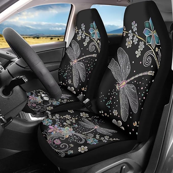 Floral Dragonfly Car Seat Covers Front Set