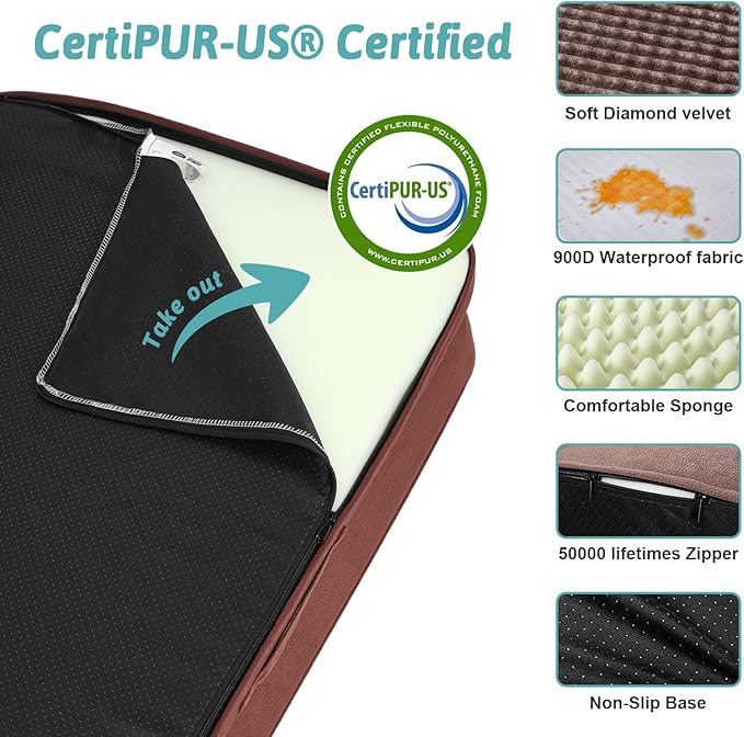 Orthopedic Dog Bed for Small Dogs Bottom,Brown(S,30"L x 20"W x 7.5"Th)