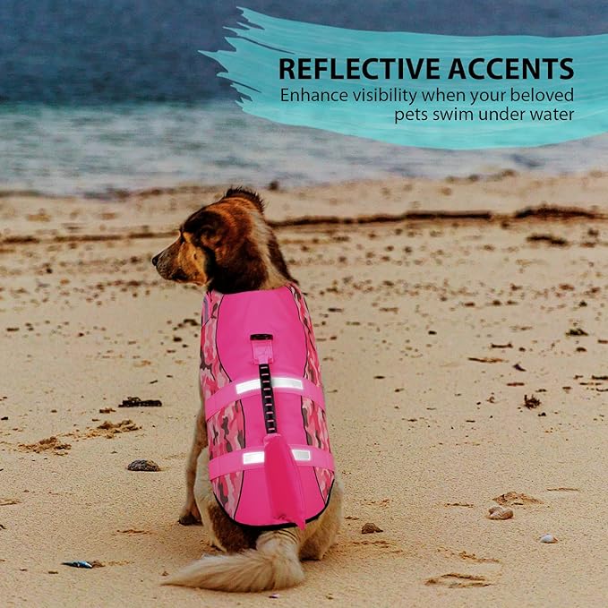 Queenmore Dog Life Jacket Ripstop Dog Shark Safety Vest Adjustable Preserver with High Buoyancy and Durable Rescue Handle for Small