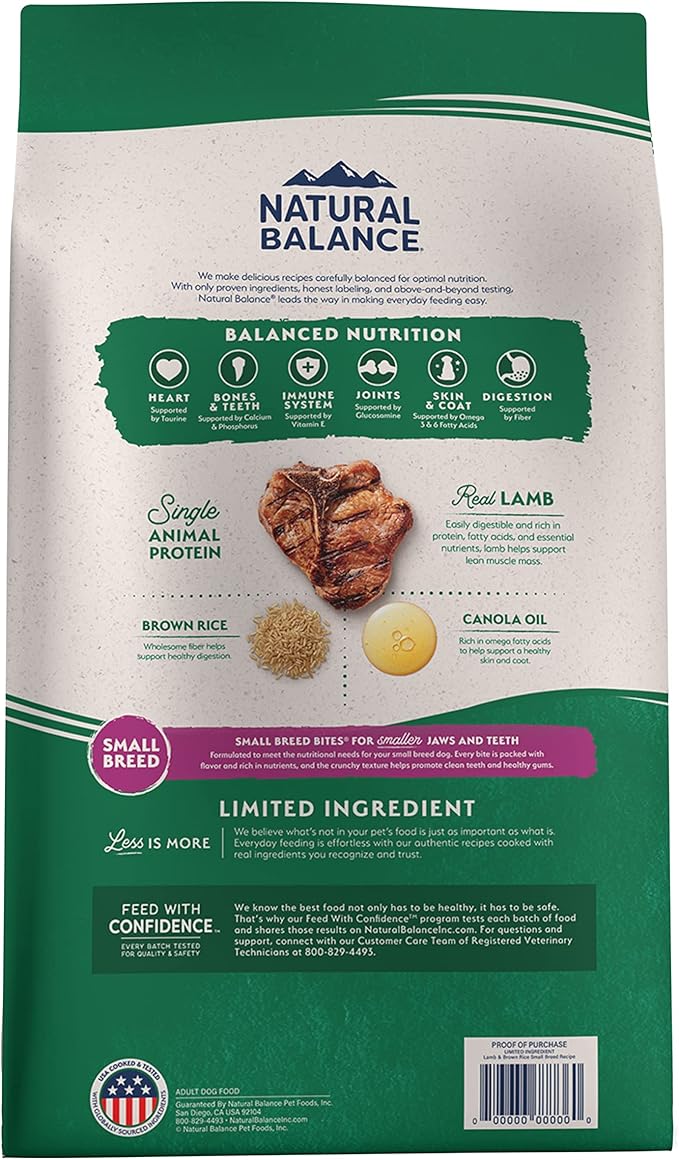 Natural Balance Limited Ingredient Small-Breed Adult Dry Dog Food with Healthy Grains, Lamb & Brown Rice Recipe, 4 Pound (Pack of 1)