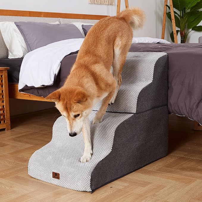 Pettycare Dog Stairs Ramp for High Beds and Couch 4 Steps,Grey