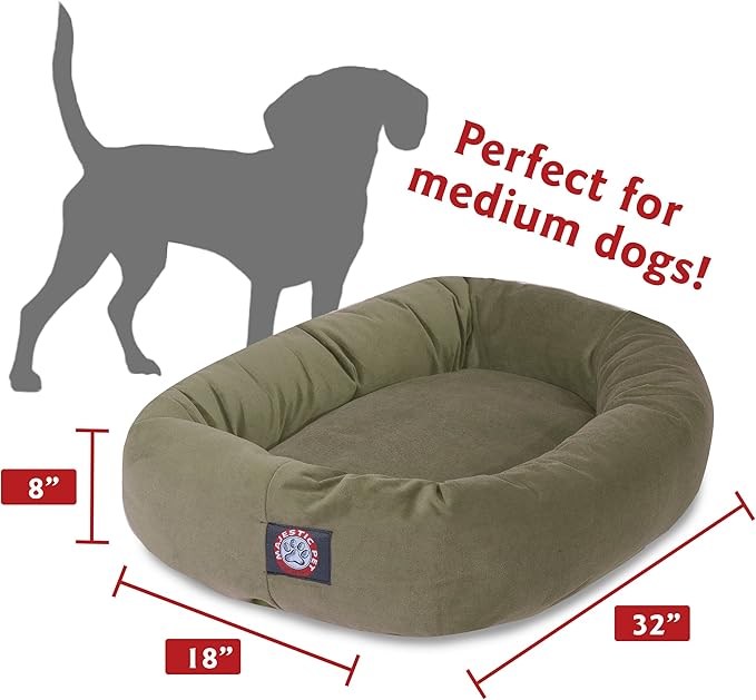 Majestic Pet 32 Inch Suede Calming Dog Bed Washable – Cozy Soft Round Dog Bed with Spine Support for Dogs to Rest their Head 32x23x7 (Inch)