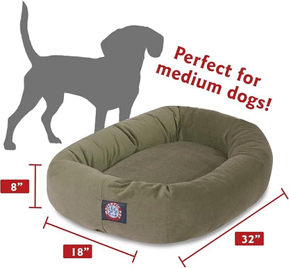 Majestic Pet 32 Inch Suede Calming Dog Bed Washable – Cozy Soft Round Dog Bed with Spine Support for Dogs to Rest their Head 32x23x7 (Inch)