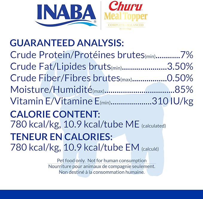 INABA Churu Meal Topper for Dogs, Complete & Balanced, Creamy, Lickable Purée Dog Food Topper, 0.5 Ounce Tube, 4 Tubes (4 per Pack) Chicken with Salmon Recipe