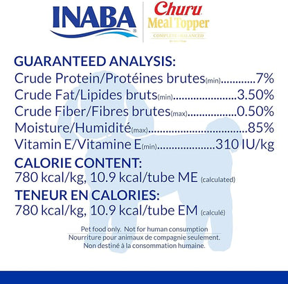 INABA Churu Meal Topper for Dogs, Complete & Balanced, Creamy, Lickable Purée Dog Food Topper, 0.5 Ounce Tube, 4 Tubes (4 per Pack) Chicken with Salmon Recipe