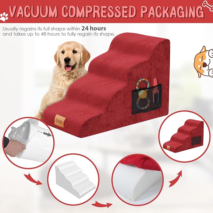 Dog Stairs for Bed 4 Step, 30D Foam Old/Injured,20.1" H