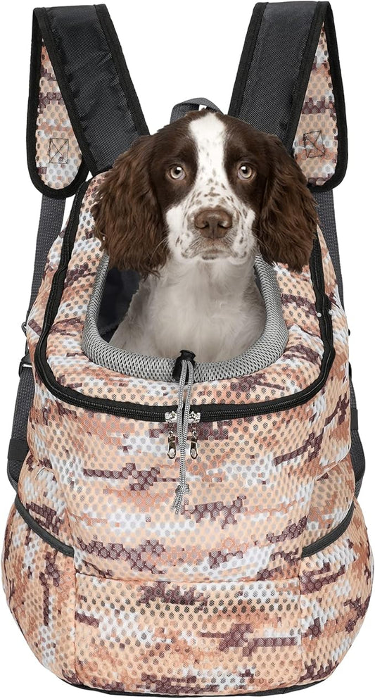 Mile High Life | Hiking Outdoor Pet Carrier Backpack | Kitty Puppy Cat Carrier | Dog Carrier for Small Dogs | Dog Backpack w Breathable Mesh with Soft Padding(Camouflage Khaki, Medium (Pack of 1))