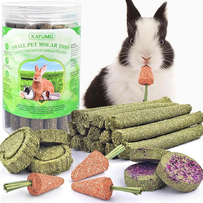 KATUMO 24PCS Rabbit Chew Treats, Healthy Bunny Treats Natural Timothy Hay Sticks Rabbit Chew Toys Small Animal Treats