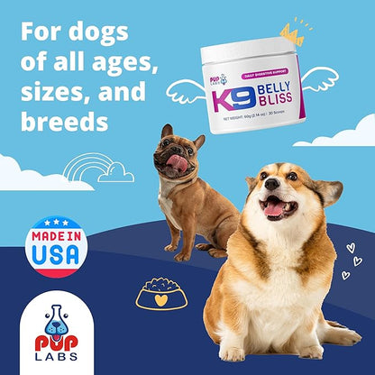 K9 Belly Bliss - Daily Prebiotic for Dogs - Vet-Approved Digestive Support, 3 Pack with 30 Scoops Each