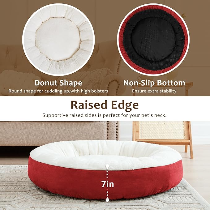 Love's cabin Round Donut Cat and Dog Cushion Bed 30in Pet