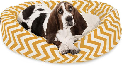 32 inch Yellow Chevron Sherpa Bagel Dog Bed