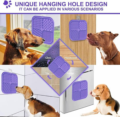 Lesipee Licking Mat for Dogs & Cats 2 Pack, Slow Feeder Lick Pat, Anxiety Relief Dog Toys Feeding Mat for Butter Yogurt Peanut, Pets Supplies Bathing Grooming Training Calming Mat (Cyan&Purple)