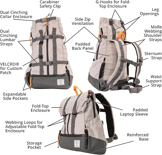 K9 Sport Sack | Dog Carrier Adjustable Backpack (X-Small, Urban 3 - Concrete)