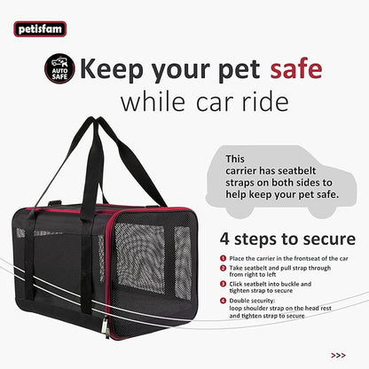 petisfam Soft Pet Carrier Bag for Medium or Large Cats (Large, Black w/Red Trim)