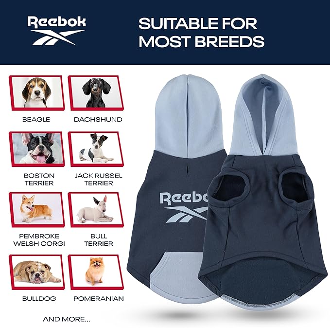 Reebok Dog Hoodie – Fleece Dog Sweater with Leash Hole