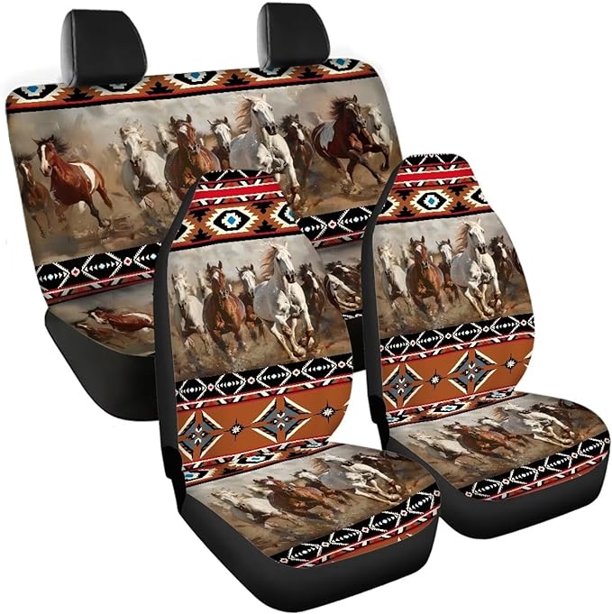 Horse Tribal Front Back Seat Cover Cute Seat