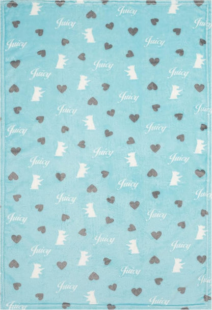 Juicy Couture Turquoise Blue Dog Blanket with Sherpa Bone Shaped Pillow – Plush Puppy Blanket Throw