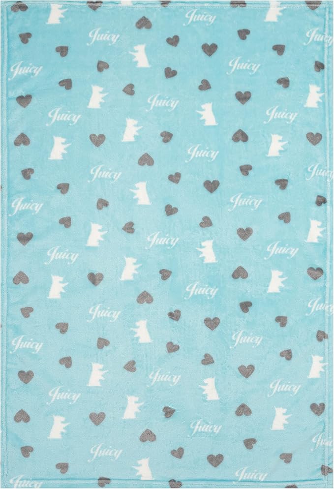 Juicy Couture Turquoise Blue Dog Blanket – Plush Puppy Blanket Throw, Printed, Breathable, Lightweight, Machine Washable, Cat Blanket for Small Medium & Large Pets