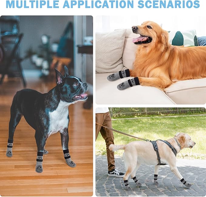 SCENEREAL Dog Socks to Prevent Licking Paws for Hardwood Floors Anti Slip