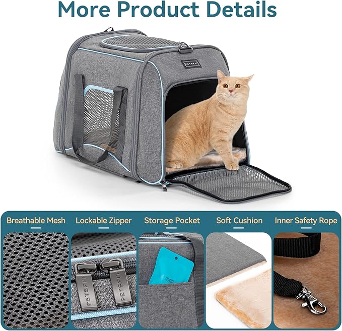 Petsfit Pet Carrier with Removable Wheels for Cats, Dogs Up to 22 Pound, Cat Soft-Sided Carrier with Retractable Handle