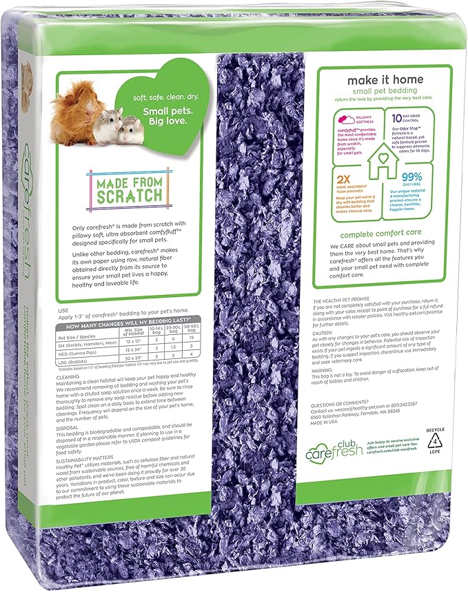 carefresh 99% Dust-Free Playful Purple Natural Paper Small Pet Bedding with Odor Control, 50 L