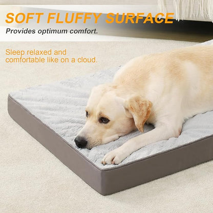 KSIIA Orthopedic Dog Bed Dog Crate Bed Waterproof Dog beds for Extra Large Dogs Deluxe Plush Washable Dog Bed with Egg Crate Foam & Removable Cover 47 x 29 Inch,