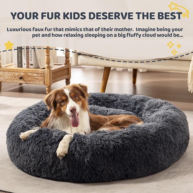 Calming Dog Bed for Medium Large Dogs 39", Dark