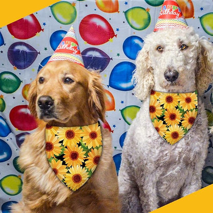 Sunflower with Leaves Dog Bandana Washable Pets Scarf Triangle Adjustable Handkerchief