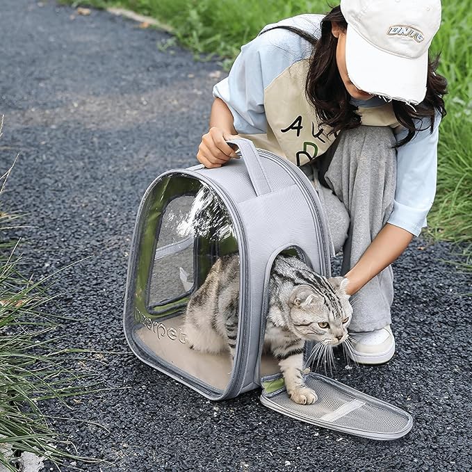 Cat Bubble Backpack, Clear Cat Carriers for Large Cats 20 Lbs, Airline Approved Pet Carrying Bag for Cats Dogs Kittys Puppies, Cat Travel Accessories for Hiking Camping Outdoor(greygreen)