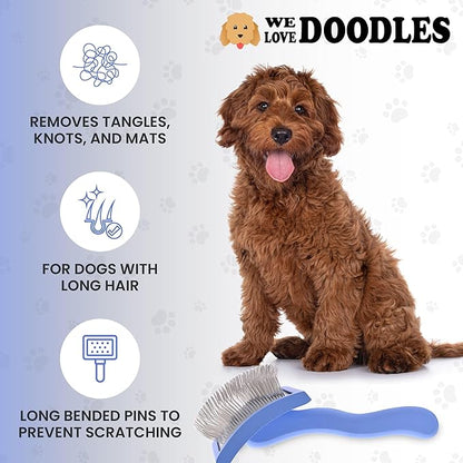 We Love Doodles Grooming Curved Slicker Brush for Long-Haired Dogs - Poodle, Golden Doodle, and Dematting (Large)