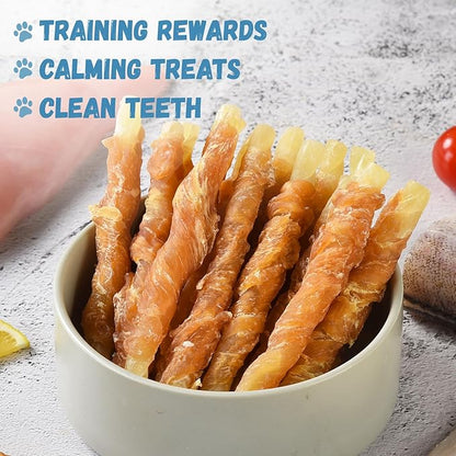 Chicken Wrapped Cod Sticks for Dogs, Grain-Free Rawhide-Free Natural Dog Treats Training Rewards Snacks Dog Soft Chews Treats 15-17 Counts