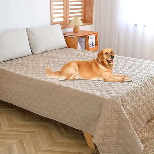 Waterproof Dog Bed Covers for Couch Protection Dog Pet Blanket Furniture Protector (82"x120",Beige+Ivory)