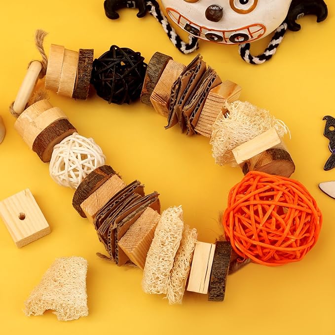 Abizoo Guinea Pig Chew Toys,Bunny Toys Hanging,Natural Wood for Rabbits Teeth Grinding Chinchilla,Bird,Dwarf Hamster,Rabbit Chew Toys Treats Small Animals Enrichment Boredom for Cage