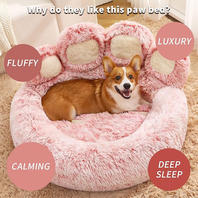 Jiupety Pet Round Bed of Paw Shape (26"×26"×8"), Pink